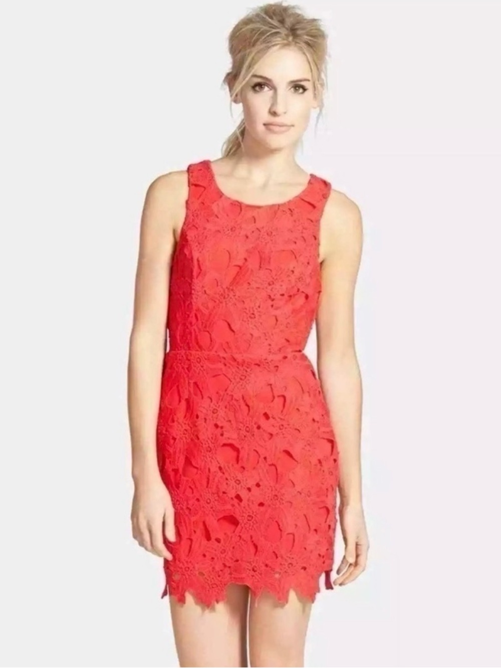 ASTR Coral Lace Sleeveless Shift Dress